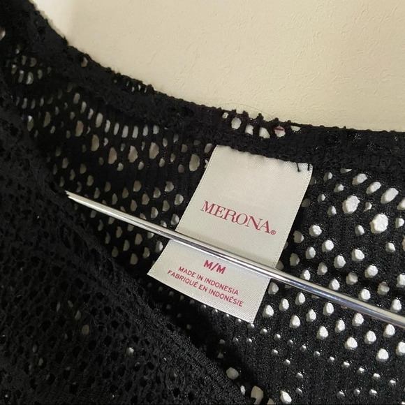 Swim Cover Dress Swimsuit Mesh Cover Open Knit Asymmetrical Lace Size Medium - Picture 8 of 10